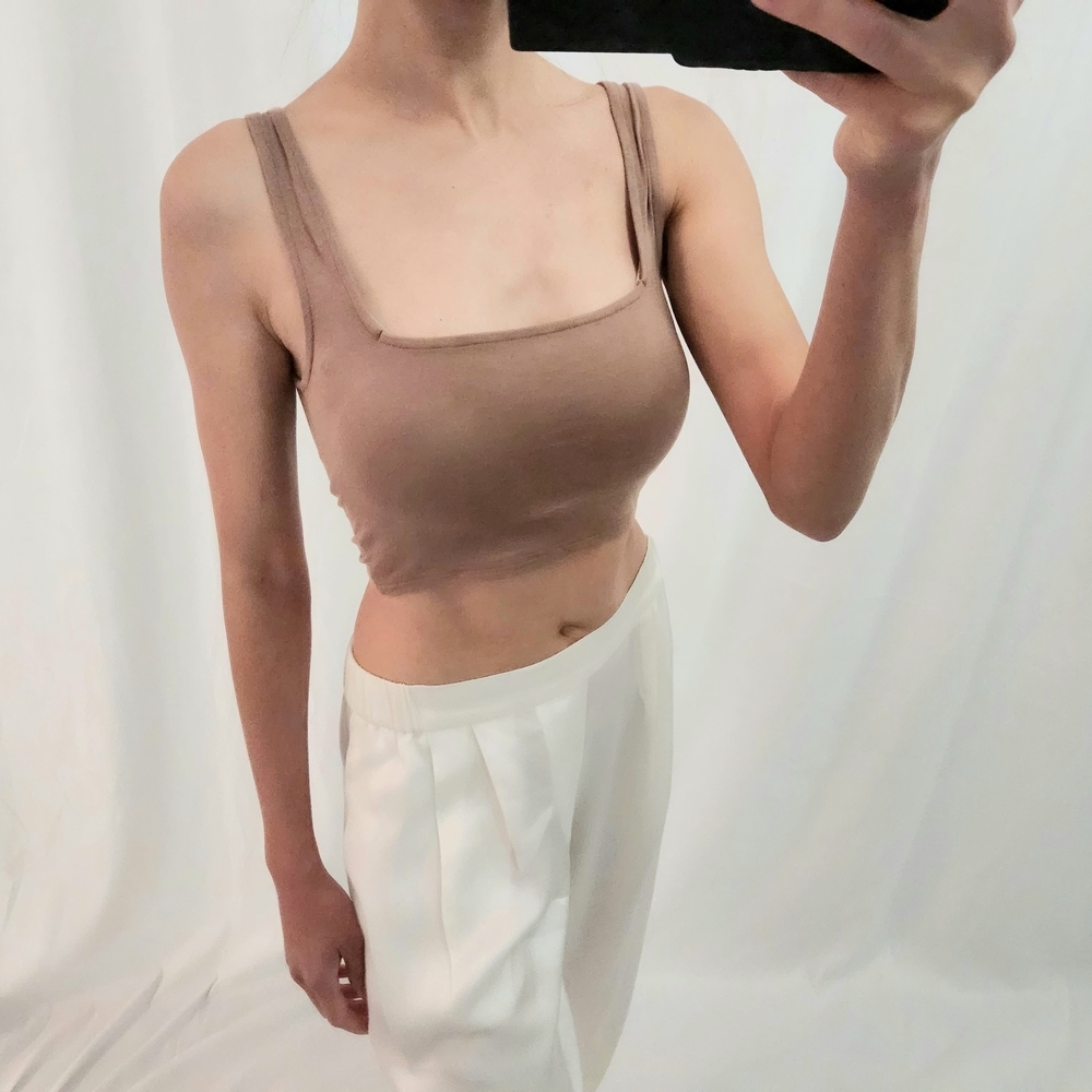 Joah Brown Tan Crop Top Beige Brown sweetheart Tank Modal Soft Shape Cami Layers